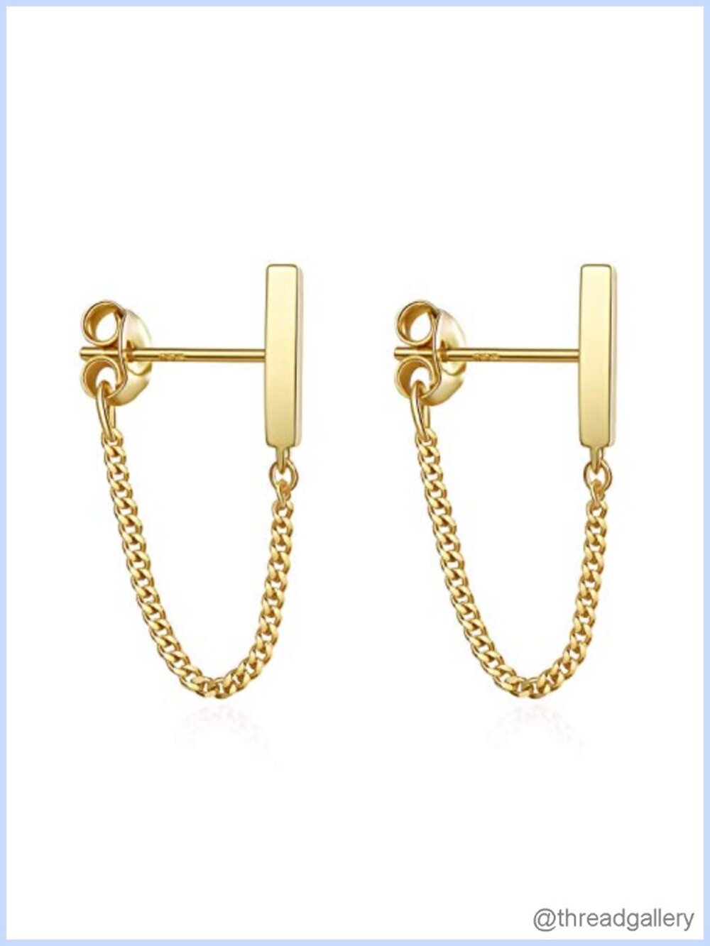 Sterling Silver Chain Earrings 14k Gold Dangle Bar Stud Drop Earrings for Women